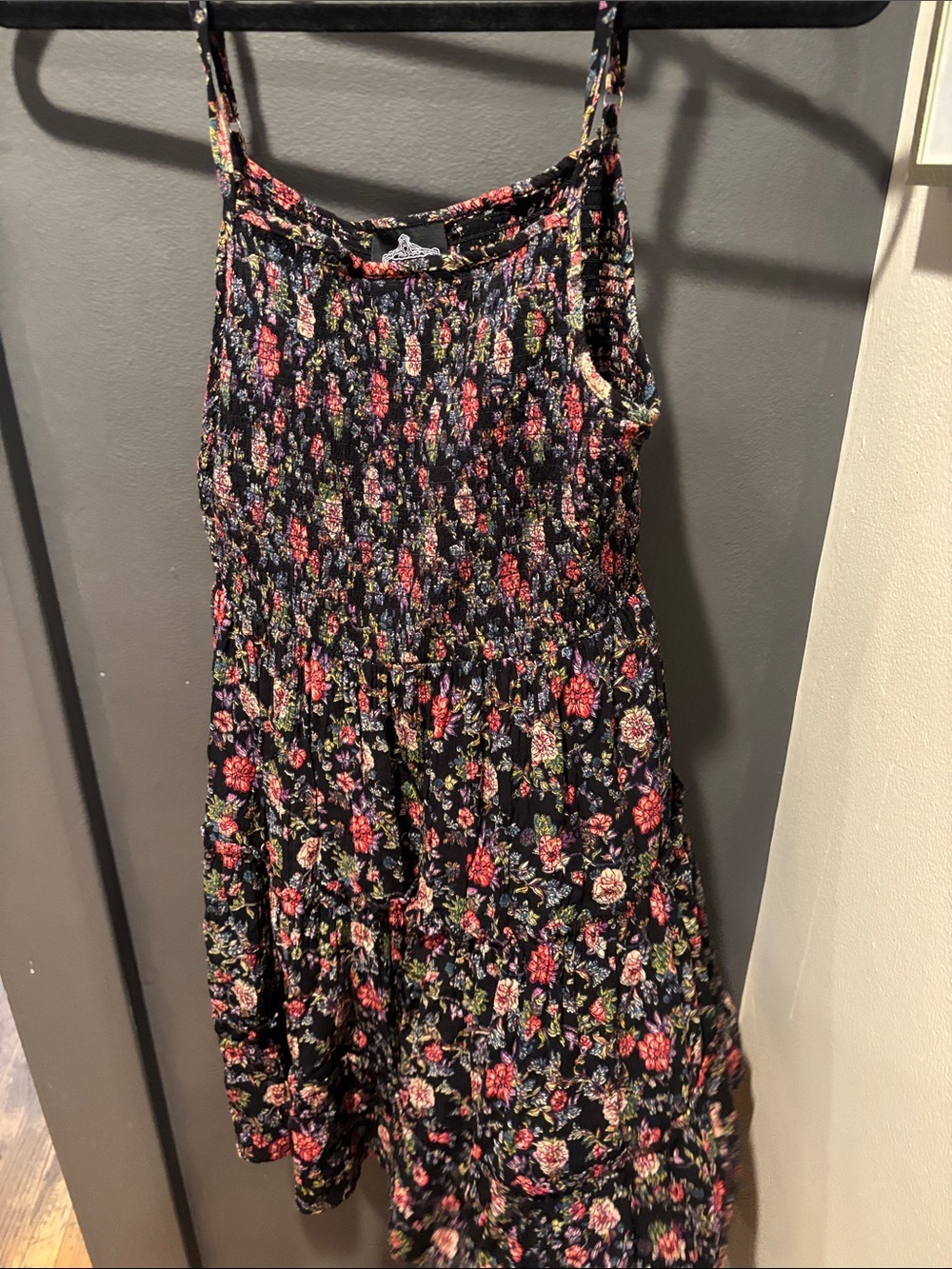 Angie Black Floral Smocked Top with Multicolor Accents
